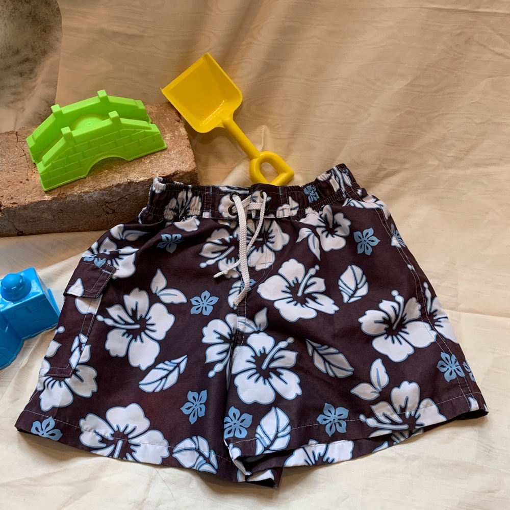 Koala Kids Swim Trunks Hawaiian Print Netted Liner Elastic Waist